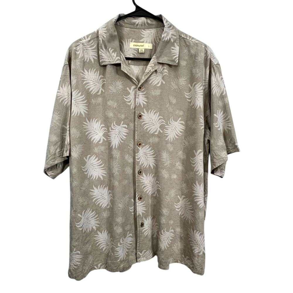 Joseph & Feiss Silk Blend Hawaiian Shirt Men’s Large Palm Leaf Short Sleeve